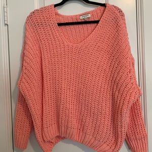 Oversized/Semi-Cropped v-neck coral pink sweater - Size S/M